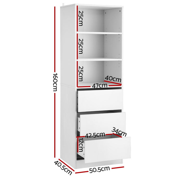 Artiss 3 Chest of Drawers Tallboy Cabinet White