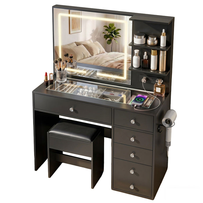 Artiss Dressing Table LED Vanity Desk Set Stool Black