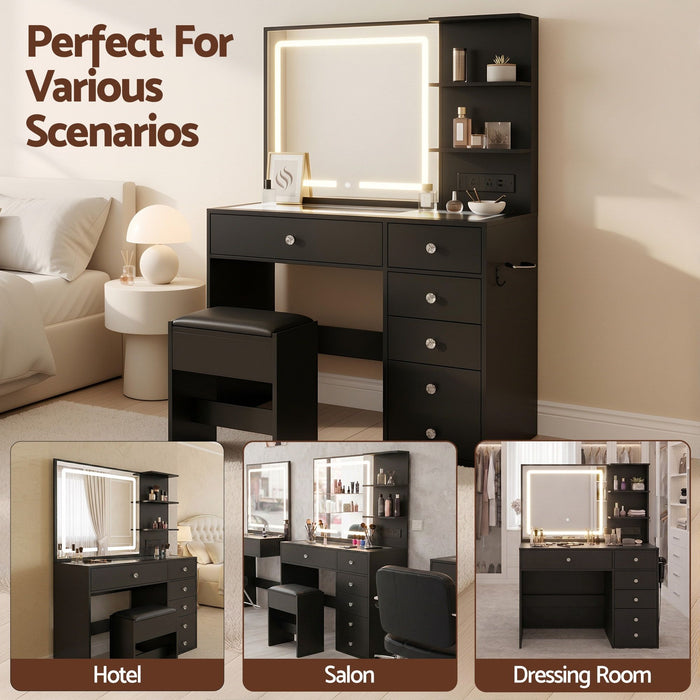 Artiss Dressing Table LED Vanity Desk Set Stool Black