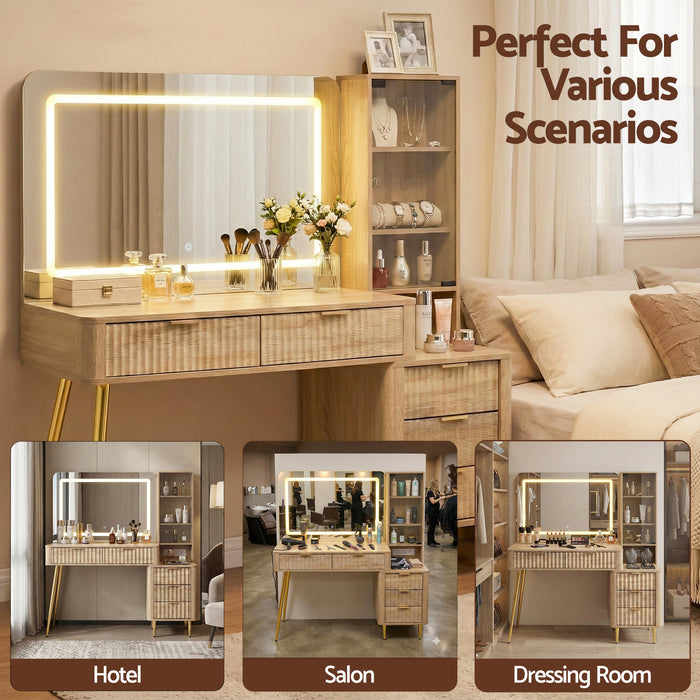 Artiss Dressing Table LED Vanity Desk Charging Station Wood