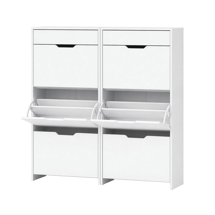 Artiss 2x Shoe Cabinet Organiser 3 Flip Drawer High Gloss White