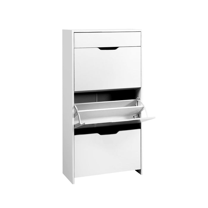 Artiss 2x Shoe Cabinet Organiser 3 Flip Drawer High Gloss White