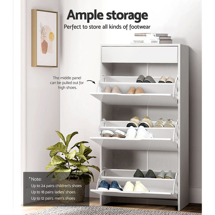 Artiss 2x Shoe Cabinet Organiser 3 Flip Drawer High Gloss White