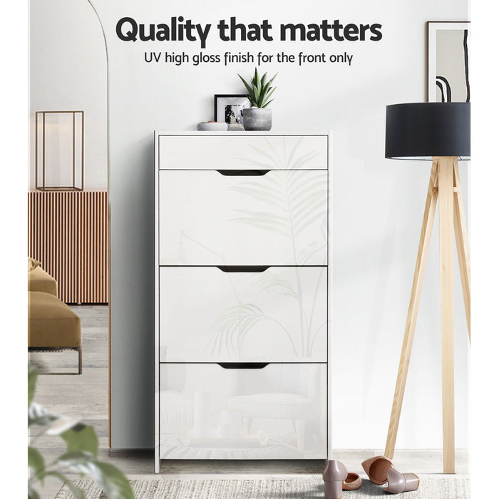Artiss 2x Shoe Cabinet Organiser 3 Flip Drawer High Gloss White