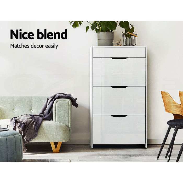 Artiss 2x Shoe Cabinet Organiser 3 Flip Drawer High Gloss White