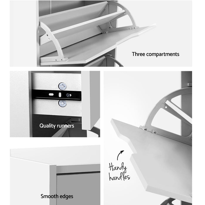 Artiss 2x Shoe Cabinet Organiser 3 Flip Drawer High Gloss White