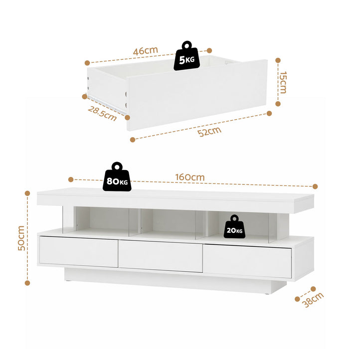Artiss TV Unit LED 160CM Storage Drawer White