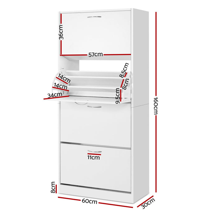 Artiss 2x Shoe Cabinet Storage Organiser 4 Flip Drawer White