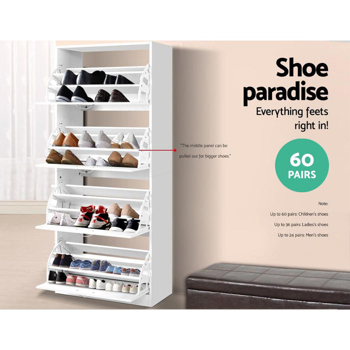 Artiss 2x Shoe Cabinet Storage Organiser 4 Flip Drawer White