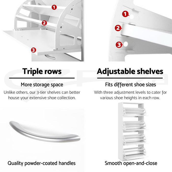 Artiss 2x Shoe Cabinet Storage Organiser 4 Flip Drawer White