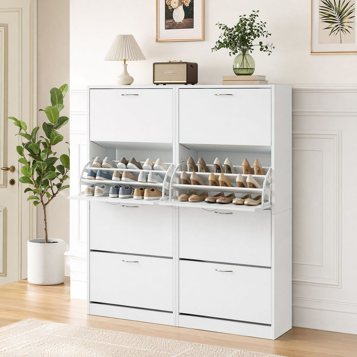 Artiss 2x Shoe Cabinet Storage Organiser 4 Flip Drawer White