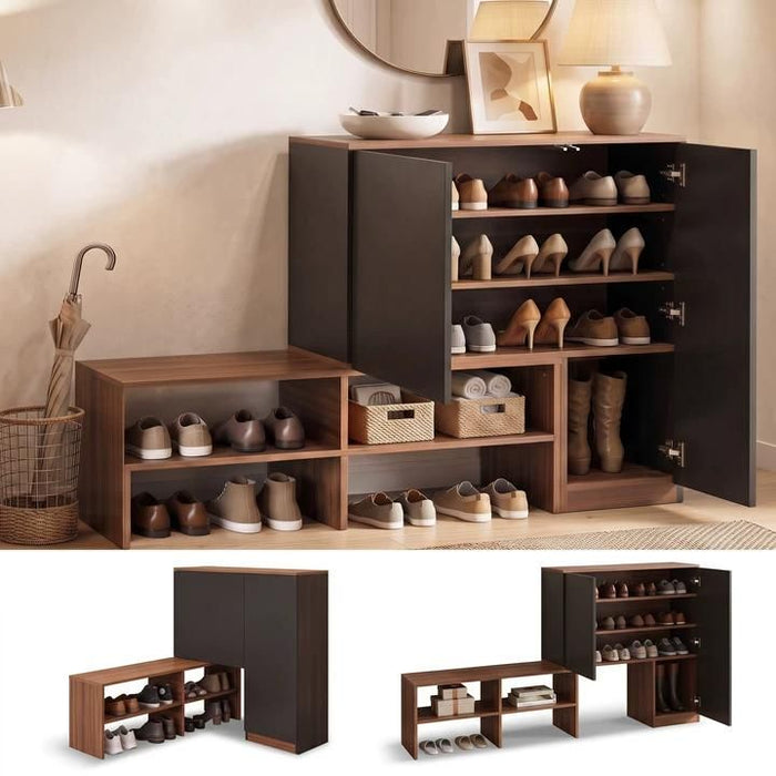 Artiss 2-IN-1 Shoe Cabinet Bench w/ Adjustable Shelf Hallway Walnut & Black