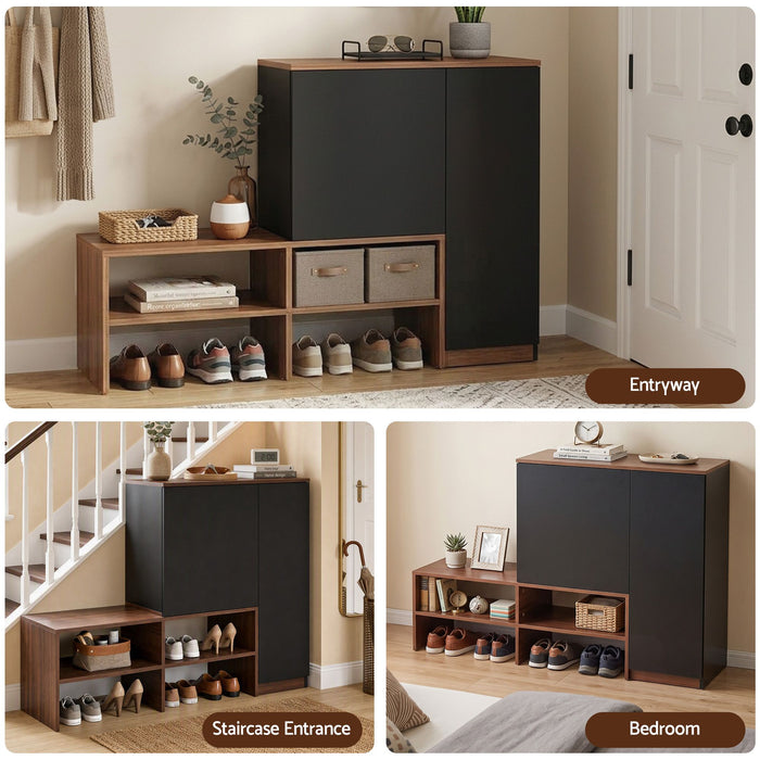 Artiss 2-IN-1 Shoe Cabinet Bench w/ Adjustable Shelf Hallway Walnut & Black