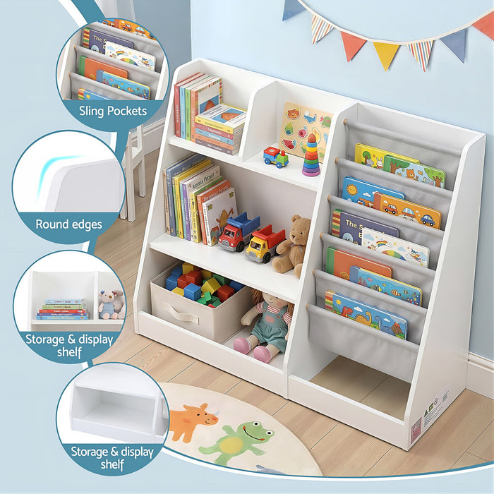 Keezi Kids Bookshelf Wood Bookcase Toddler Toys Storage Rack Display Shelves