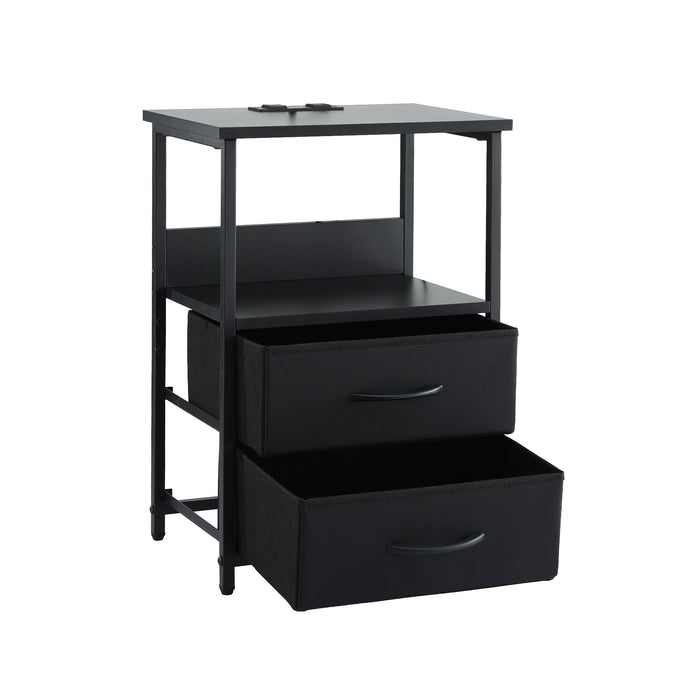 Artiss Bedside Table LED Nightstand Charging Station 2 Drawers Foldable Black