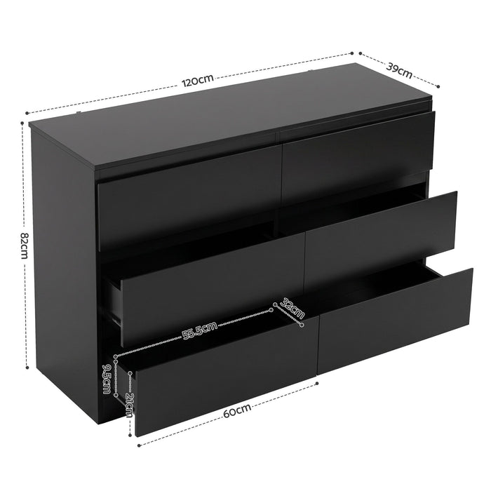 Artiss 6 Chest of Drawers Lowboy Black