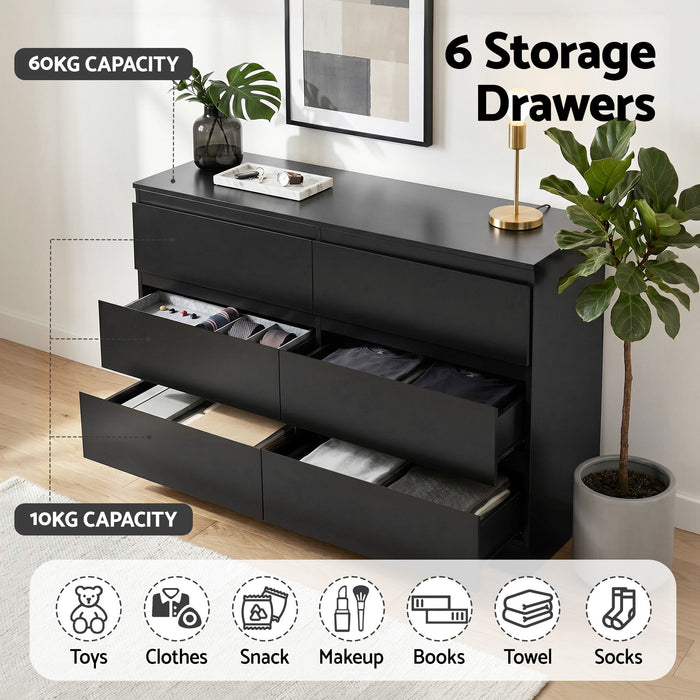 Artiss 6 Chest of Drawers Lowboy Black