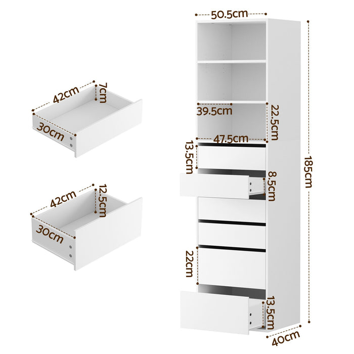 Artiss 2x Chest of 6 Drawers Tallboy Cabinet Adjustable Shelf White