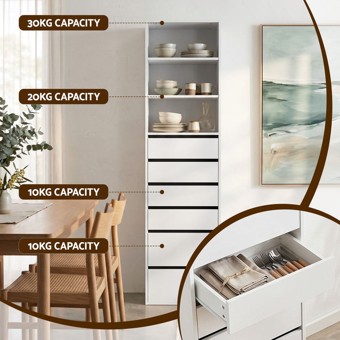 Artiss 2x Chest of 6 Drawers Tallboy Cabinet Adjustable Shelf White