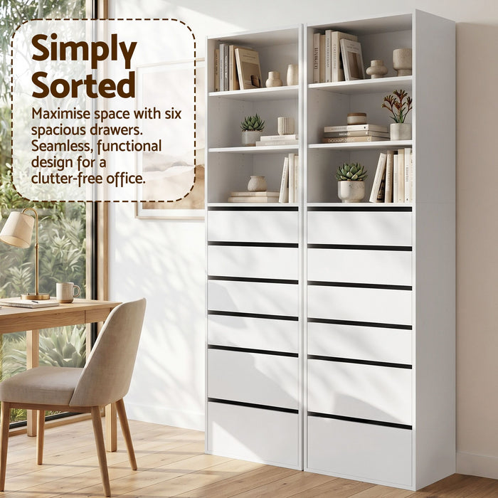 Artiss 2x Chest of 6 Drawers Tallboy Cabinet Adjustable Shelf White