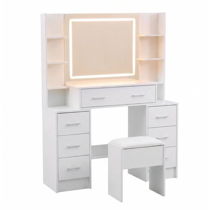 Artiss Dressing Table Vanity Desk Set Stool LED Charging Station White
