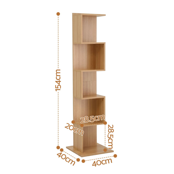 Artiss 5 Tiers Bookshelf S-shaped Bookcase Oak