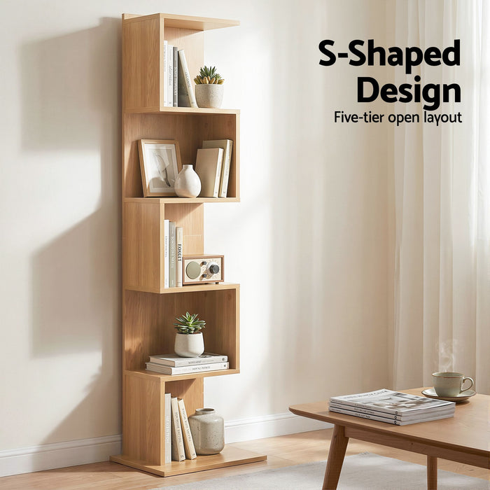Artiss 5 Tiers Bookshelf S-shaped Bookcase Oak