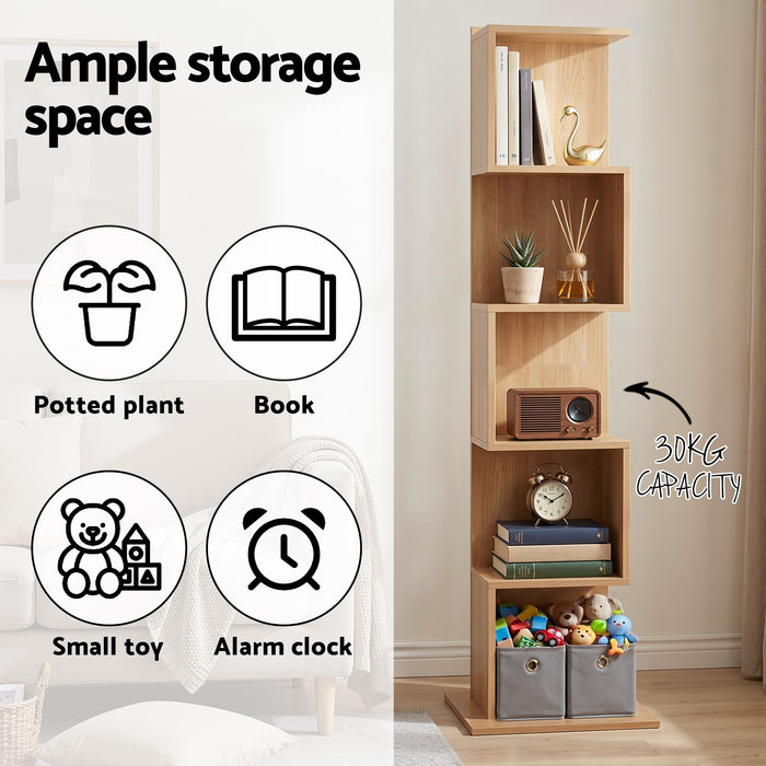 Artiss 5 Tiers Bookshelf S-shaped Bookcase Oak