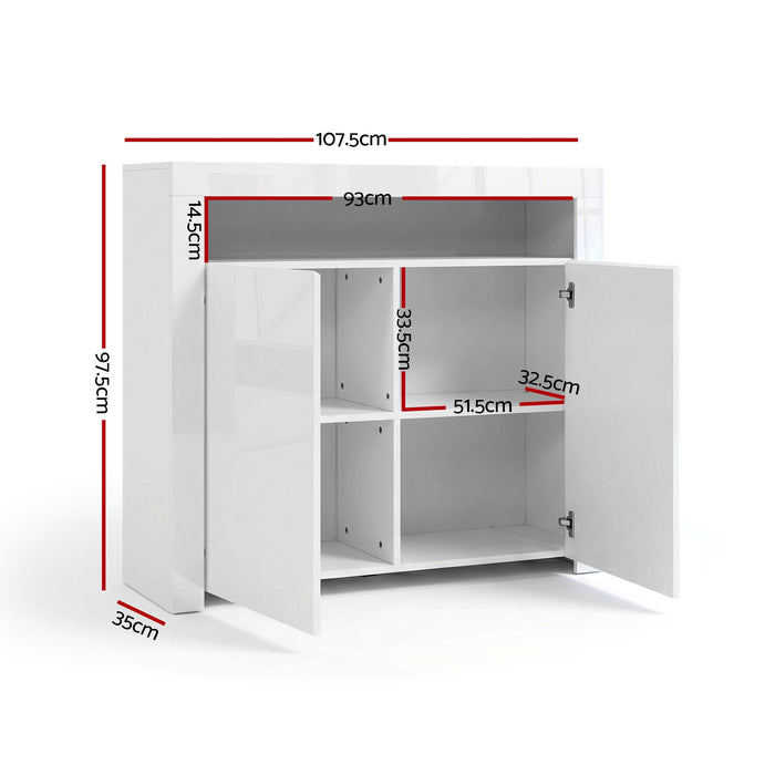 Artiss 2x Buffet Sideboard Cabinet LED Cupboard High-Gloss Storage Pantry ARNO