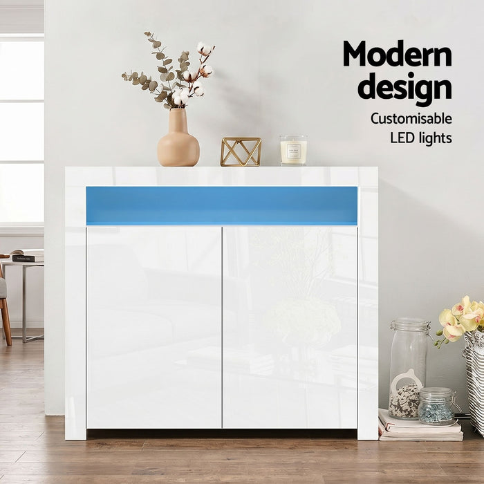 Artiss 2x Buffet Sideboard Cabinet LED Cupboard High-Gloss Storage Pantry ARNO