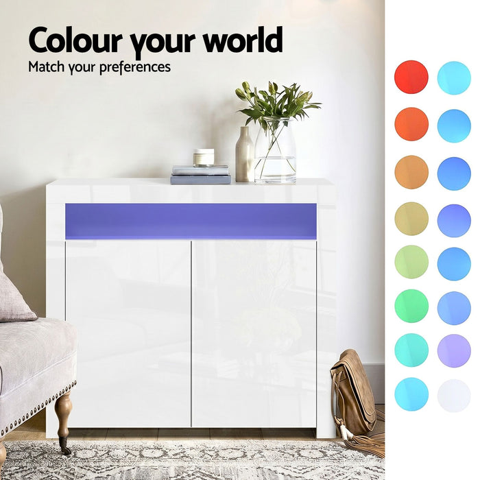 Artiss 2x Buffet Sideboard Cabinet LED Cupboard High-Gloss Storage Pantry ARNO