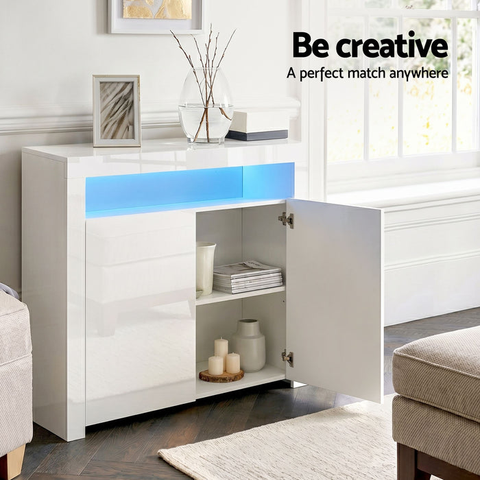 Artiss 2x Buffet Sideboard Cabinet LED Cupboard High-Gloss Storage Pantry ARNO