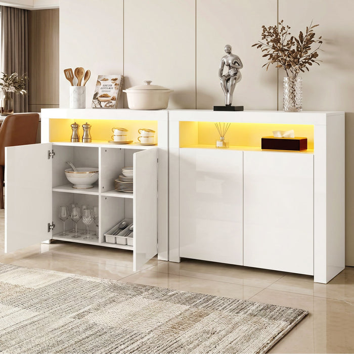 Artiss 2x Buffet Sideboard Cabinet LED Cupboard High-Gloss Storage Pantry ARNO