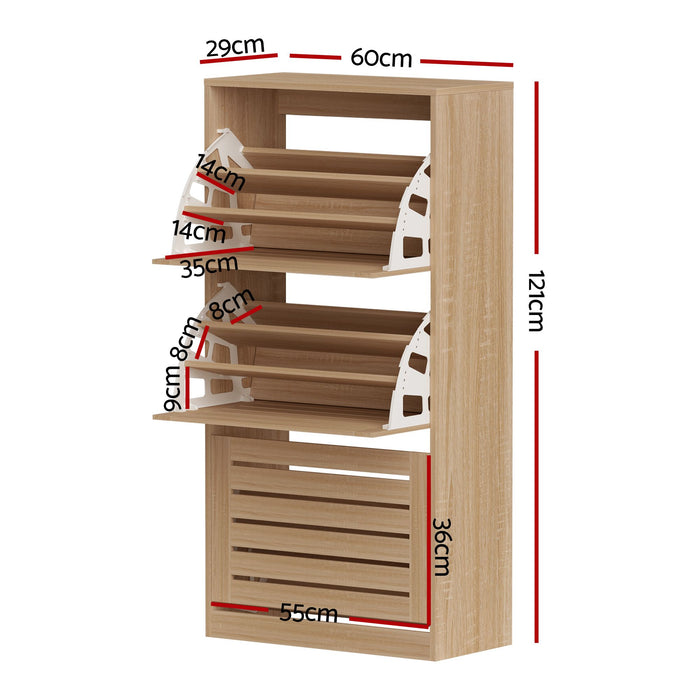 Artiss 2x Shoe Cabinet Storage Organiser 3 Flip Drawer Pine