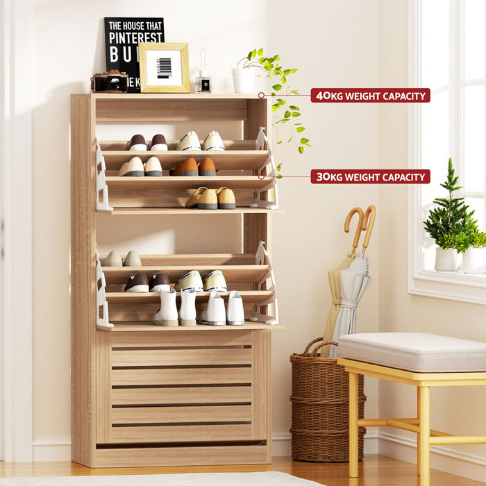 Artiss 2x Shoe Cabinet Storage Organiser 3 Flip Drawer Pine