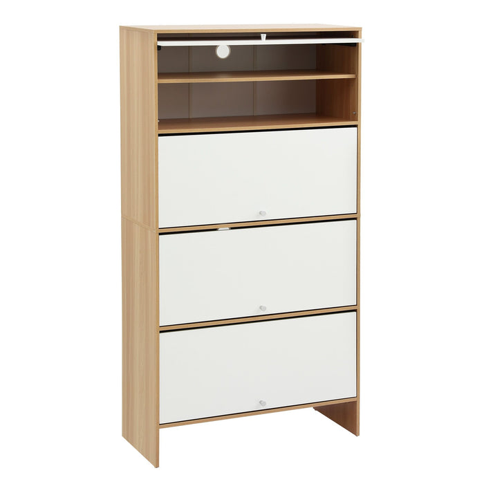 Artiss Narrow Shoe Cabinet Adjustable Shelves Flip-up Door White & Pine