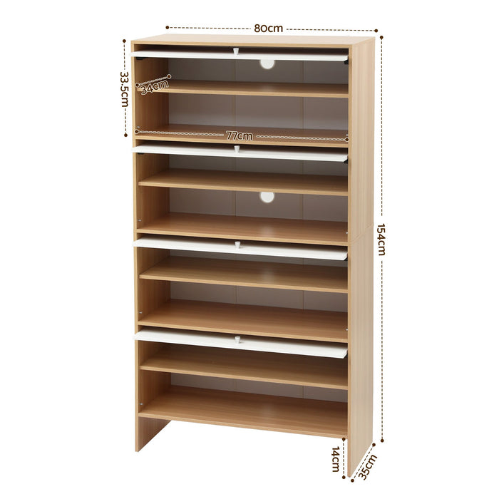 Artiss Narrow Shoe Cabinet Adjustable Shelves Flip-up Door White & Pine