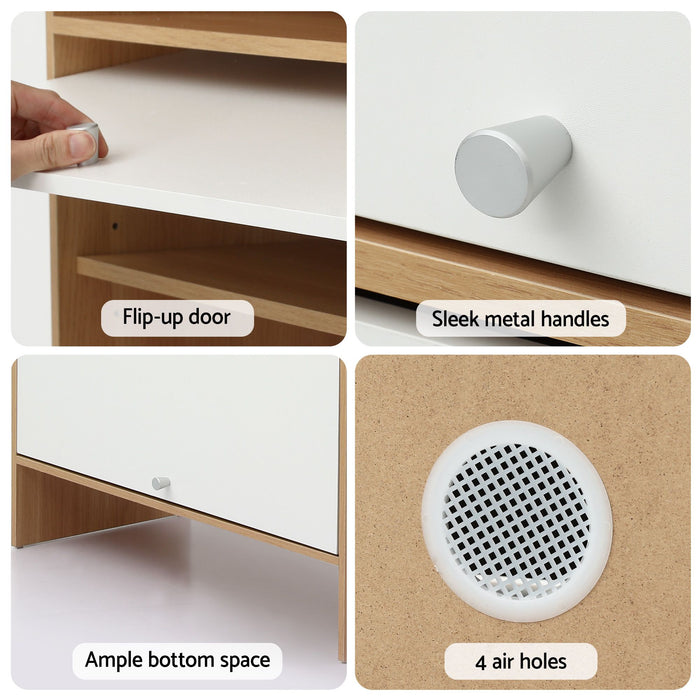 Artiss Narrow Shoe Cabinet Adjustable Shelves Flip-up Door White & Pine