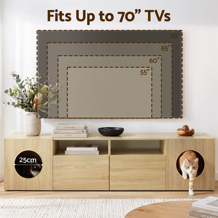 Artiss 185CM TV Unit with Cat House Storage Cabinet Pine