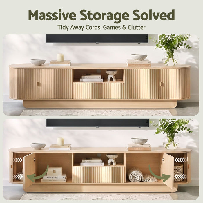 Artiss 220cm TV Unit Rounded Edge Slide Side Cabinet Door Pine
