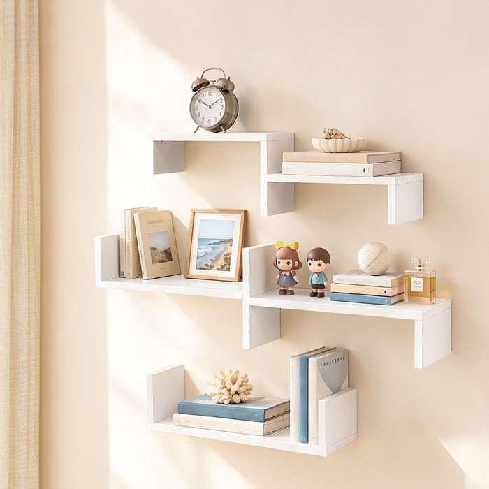 Artiss Floating Wall Shelves Set of 5 Mounted U-Shape Display Ledge, White