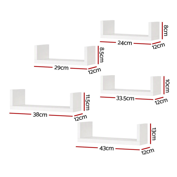Artiss Floating Wall Shelves Set of 5 Mounted U-Shape Display Ledge, White