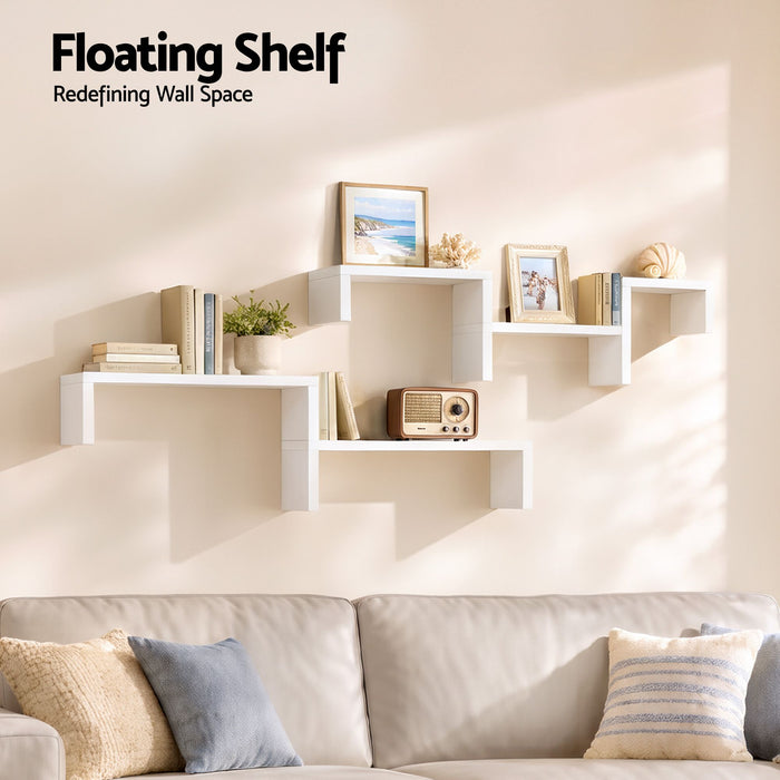 Artiss Floating Wall Shelves Set of 5 Mounted U-Shape Display Ledge, White