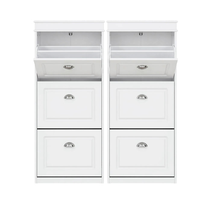 Artiss 2x Shoe Cabinet Storage Organiser 3 Flip Drawer White