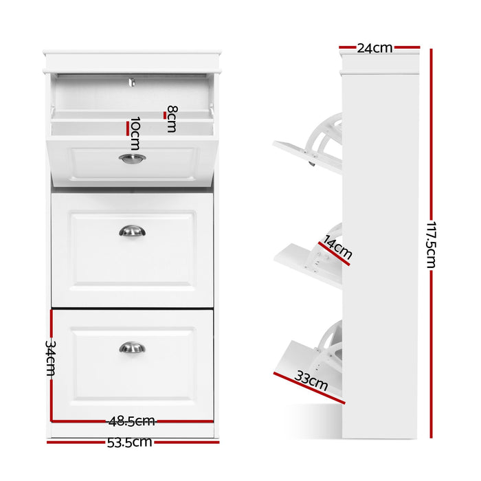 Artiss 2x Shoe Cabinet Storage Organiser 3 Flip Drawer White