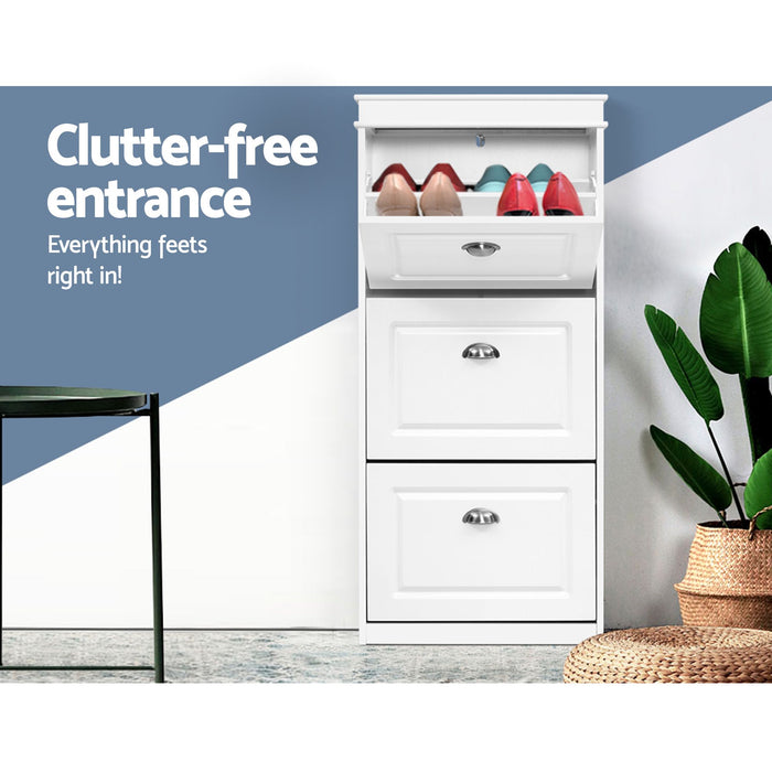 Artiss 2x Shoe Cabinet Storage Organiser 3 Flip Drawer White