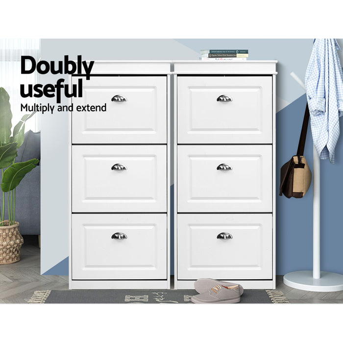 Artiss 2x Shoe Cabinet Storage Organiser 3 Flip Drawer White