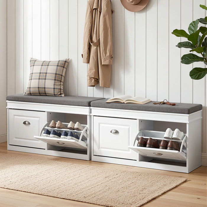 Artiss 2x Shoe Bench Set Flip Drawer White