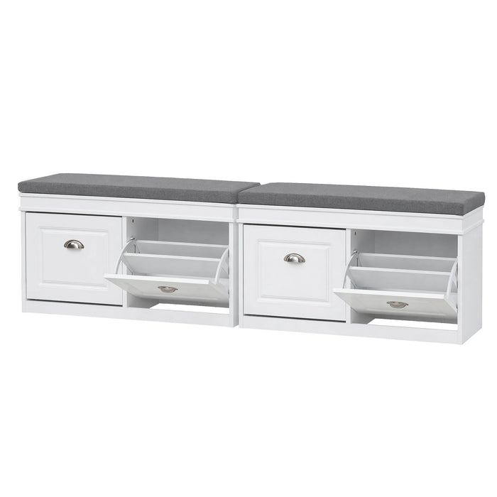 Artiss 2x Shoe Bench Set Flip Drawer White