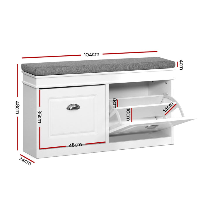 Artiss 2x Shoe Bench Set Flip Drawer White